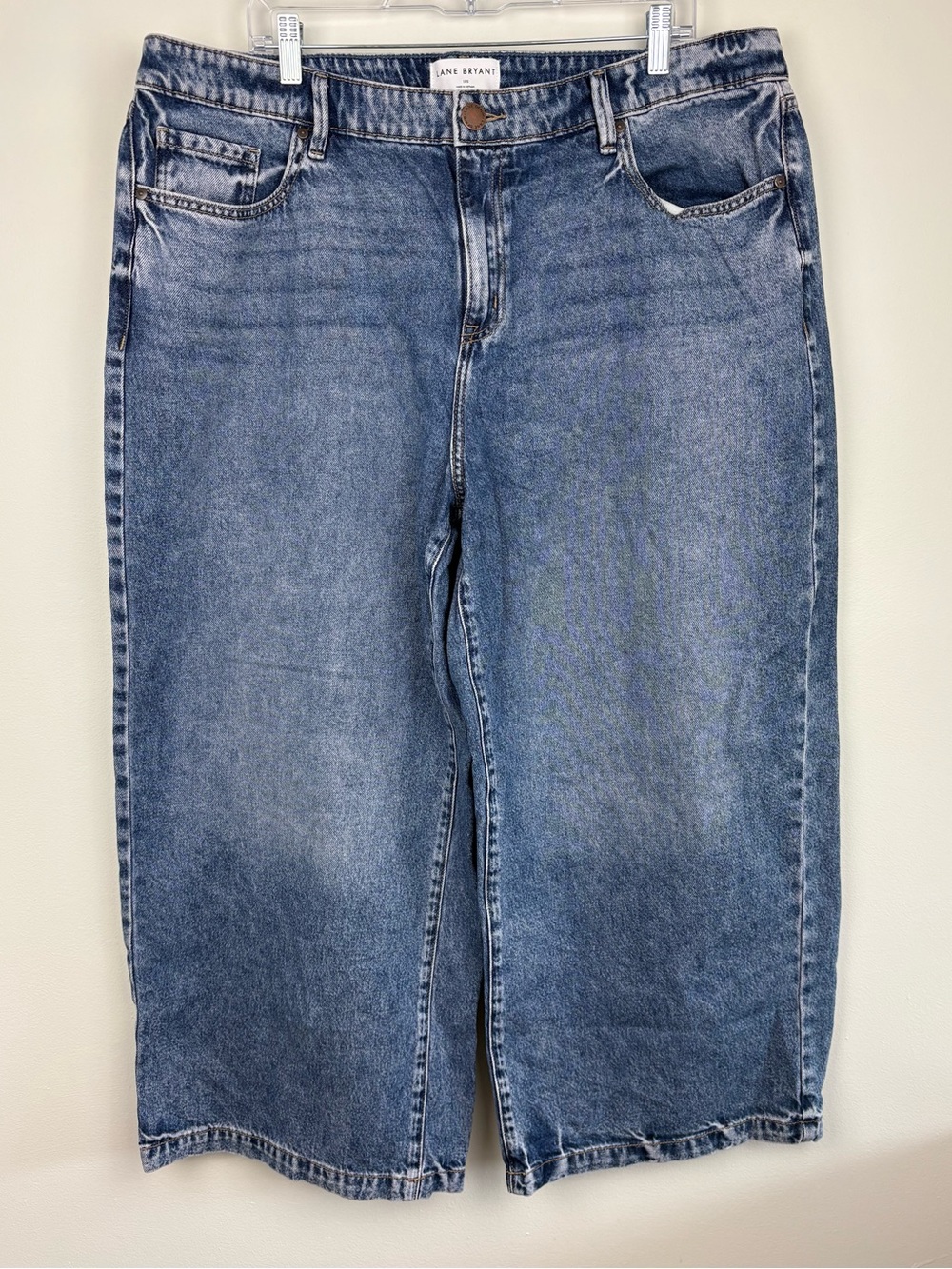 Lane Bryant Denim Wide Leg Jeans Size 18S Medium Blue Wash Clean Girl Minimalist - Picture 1 of 10